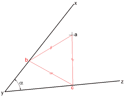 مسألة: رسم مثلث متساوي الأضلاع على مستقيمين ونقطة